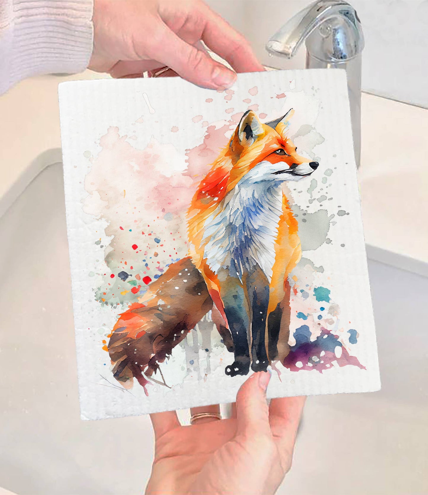 Fox Animal Watercolor Swedish Dishcloth (Set of 2)