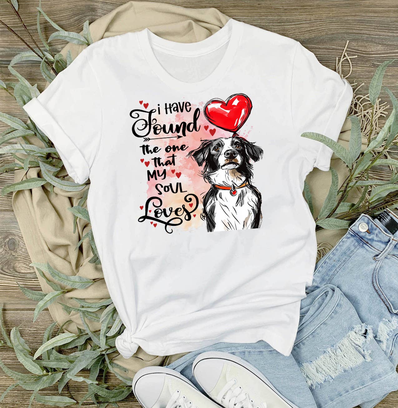 Dog Border Collie Found My Love Valentine T-Shirt