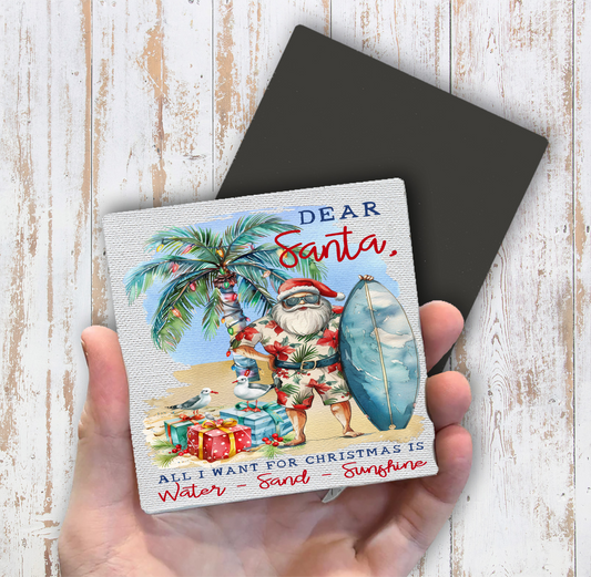 Coastal Dear Santa Christmas Beach Magnet Fridge (Set of 2)