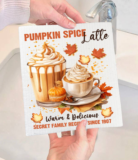 Autumn Fall Pumpkins Spice Latte Swedish Dishcloth-Sets of 2
