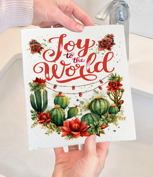 Christmas Joy to the World Cactus Swedish Discloth (Set of 2)