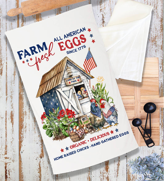 Farmhouse 4th of July Patriotic Chicken Coop Terry Towel