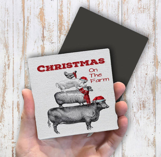 Christmas on the Farm Chicken Pig Sheep, Magnet Fridge - Sets of 2