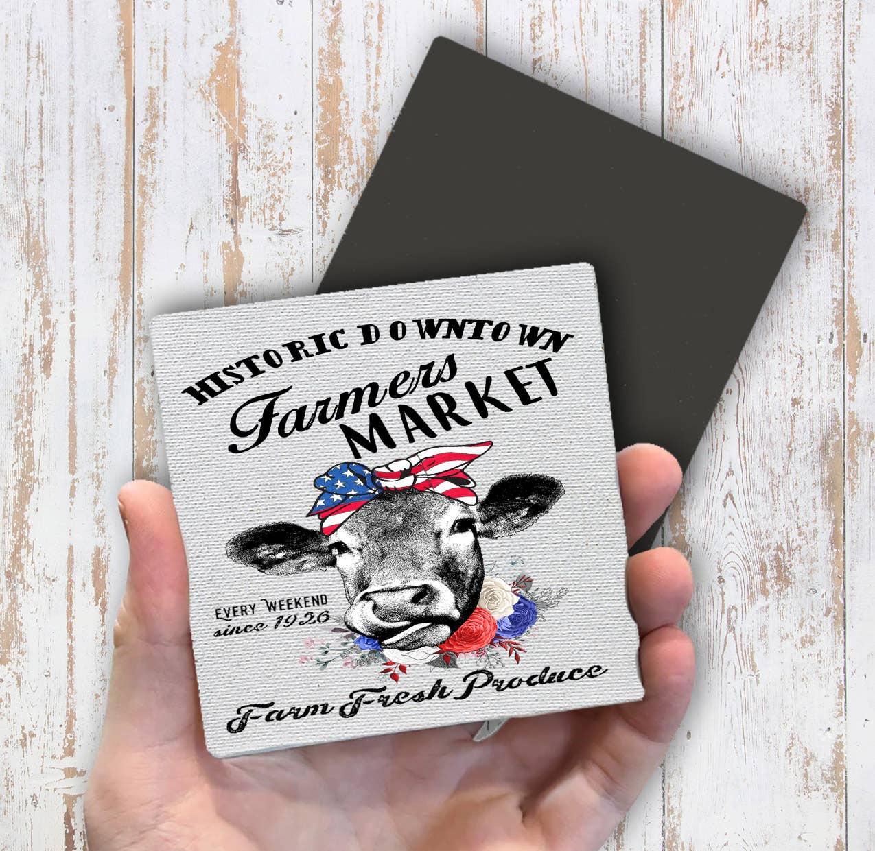 Farmers Market Patriotic Cow Magnet Fridge - Sets of 2