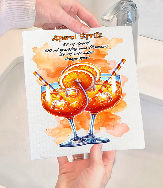 Summer Cocktail Aperol Spritz Swedish Dishcloth (Set of 2)