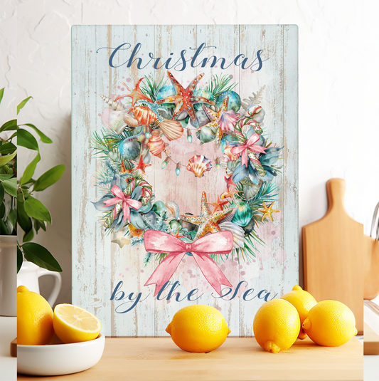 Glass Cutting Board Coastal Christmas by the Sea