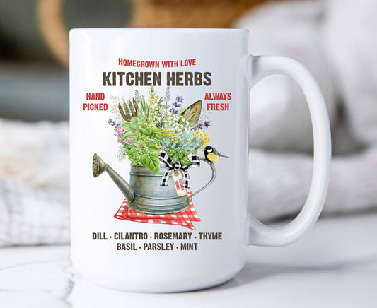 Homegrown  Herbs Basil Cotton Coffee Mugs