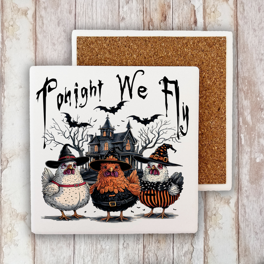 Halloween Chickens Tonight We Fly Stone Coaster (Set of 2)
