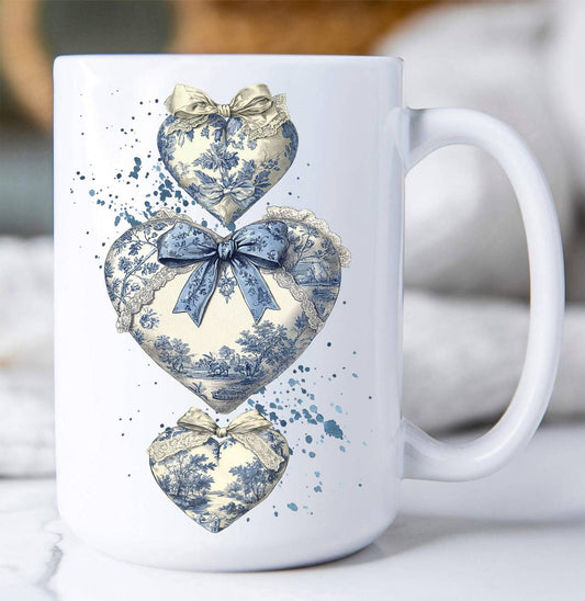 Chinoiserie Blue & White Hearts Valentine Coffee Mug