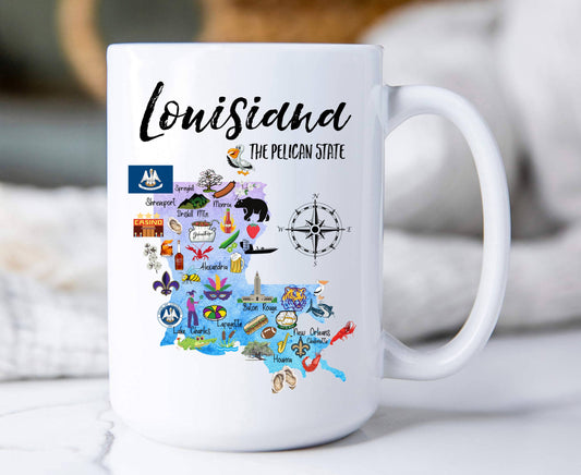 Louisiana State Map Souvenir Coffee Mug