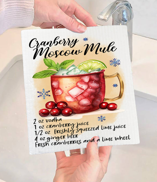 Christmas Cocktail Cranberry Moscow Mule Swedish Dishcloth (Set of 2)