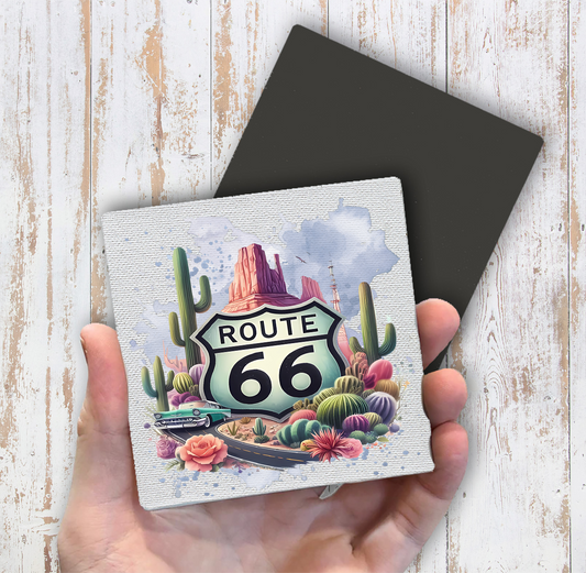 Route 66 Desert Cactus  Magnet Fridge (Set of 2)