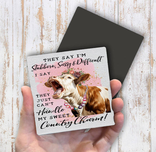 Stubborn Sassy Country Charm Cow Magnet Fridge - Sets of 2