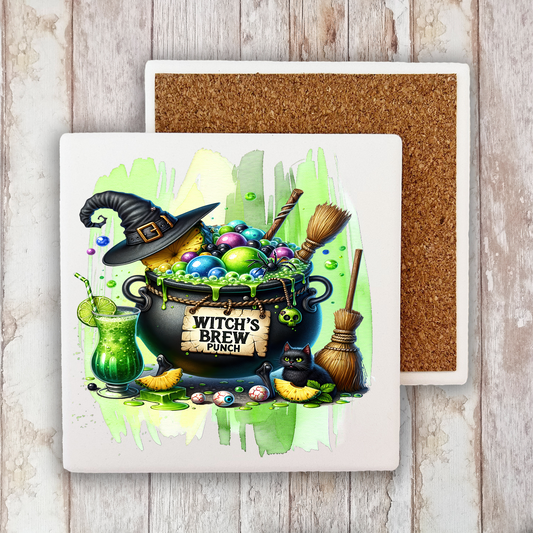 Halloween Witch's Brew Punch Stone Coaster (Set of 2)