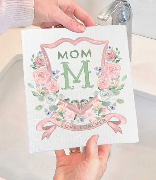 Mother's Day Mom Floral Crest Swedish Dishcloth