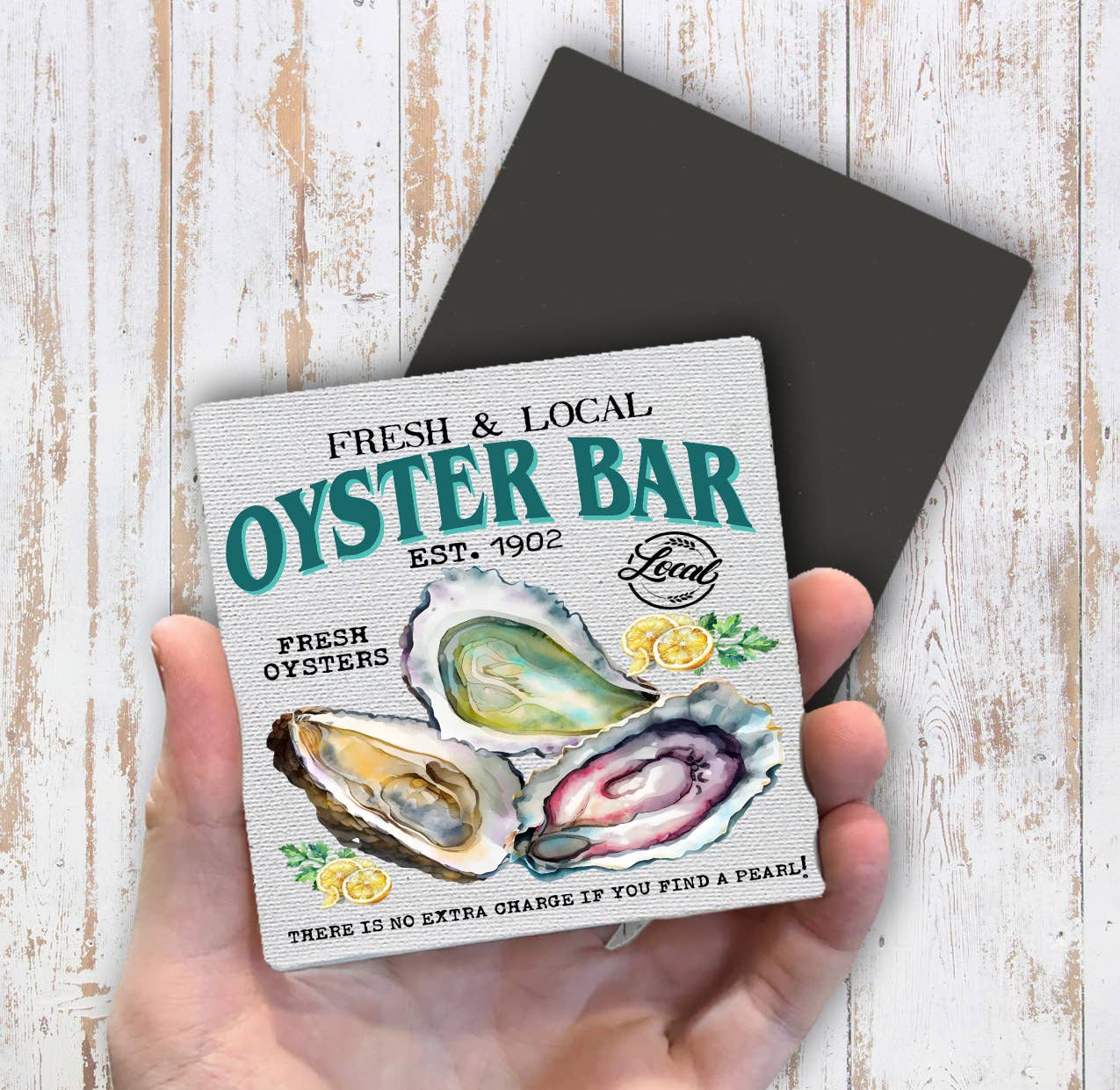 Oysters Bar Fresh & Local Coastal Beach Magnet Fridge - Sets of 2