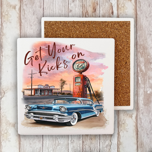 Route 66 Get Your Kicks Gas Pump  Stone Coaster (Set of 2)