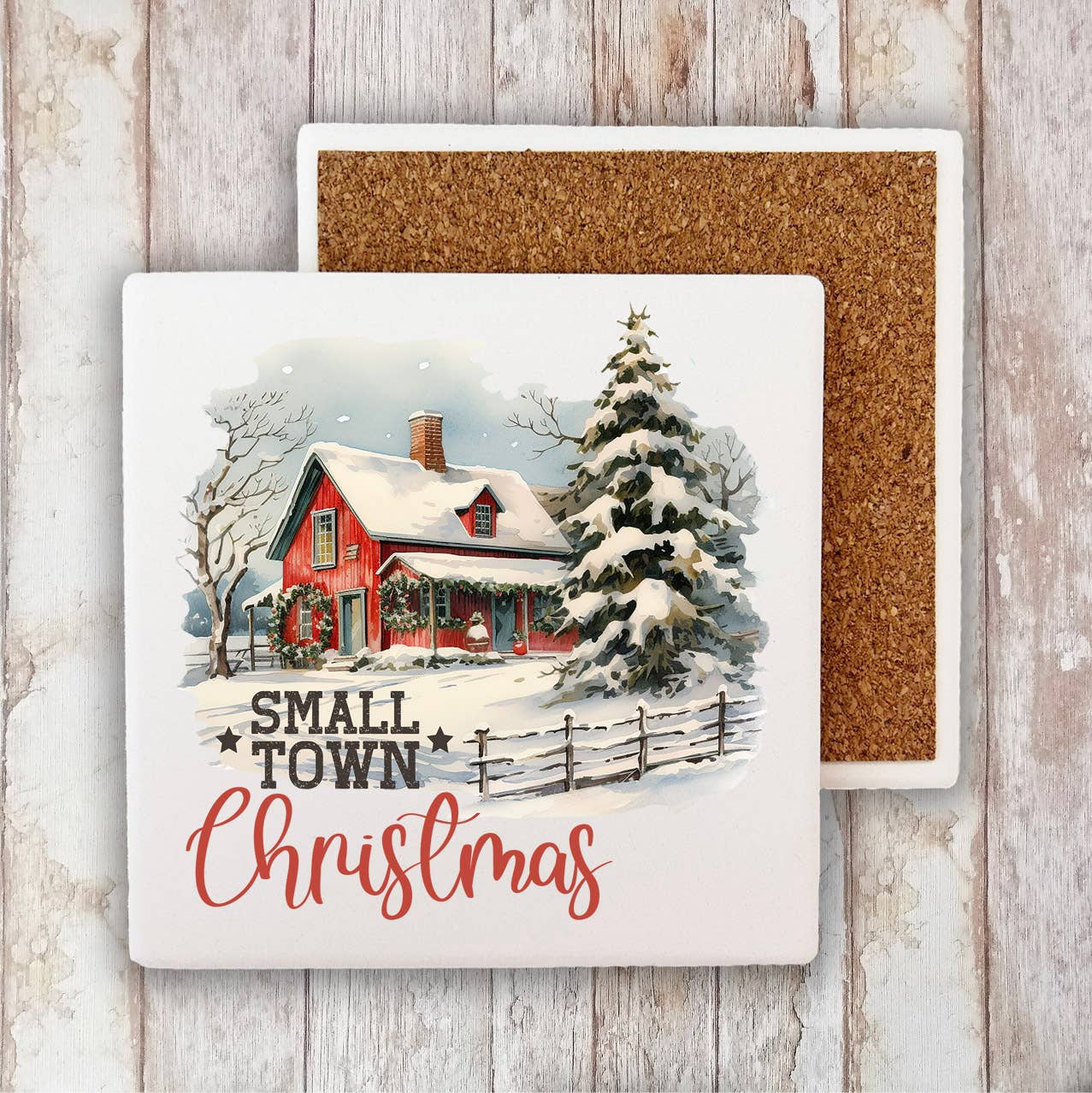 Small Town Christmas Stone Coaster-Sets of 2