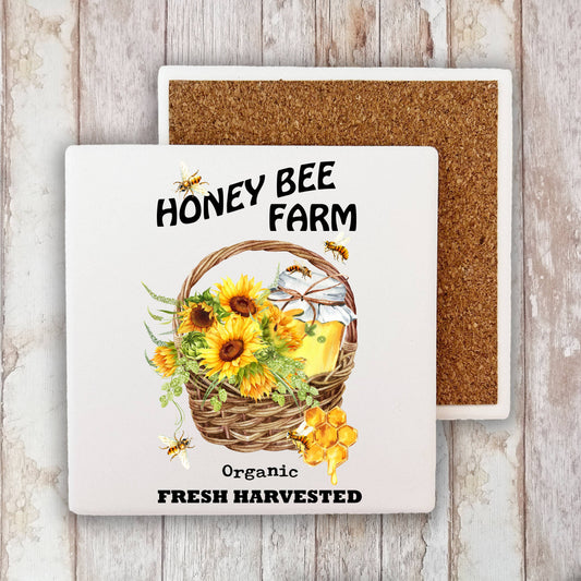Modern Farm House Sunflower Honey Bees Stone Coaster