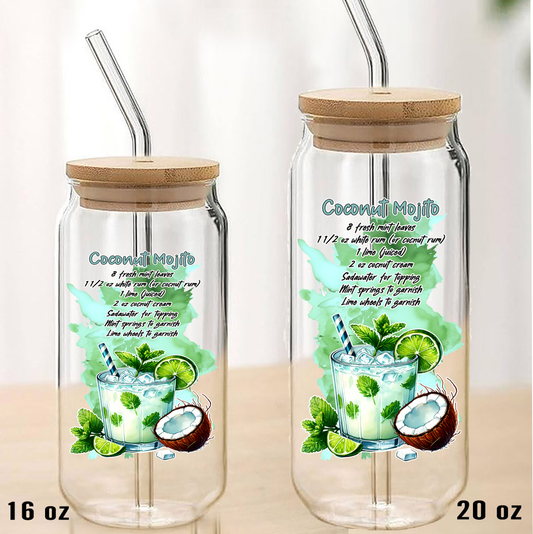 Summer Cocktail Coconut Mojito Can Glass with Lid Straw