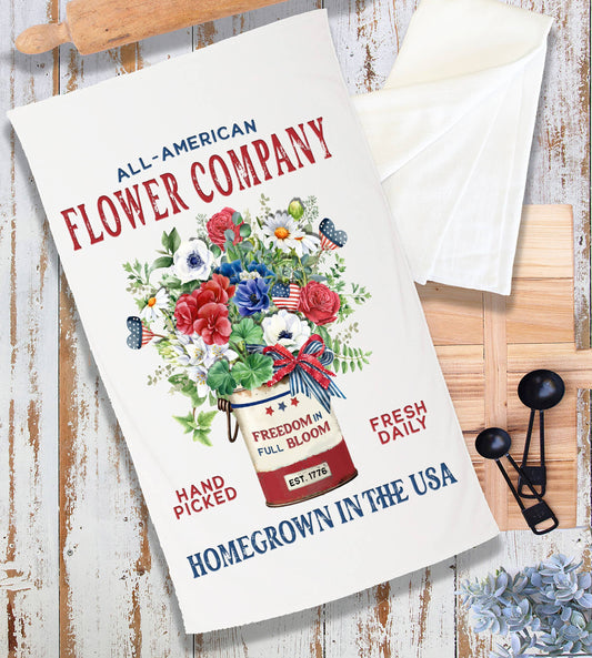 Farmhouse 4th of July Patriotic Flowers Terry Towel