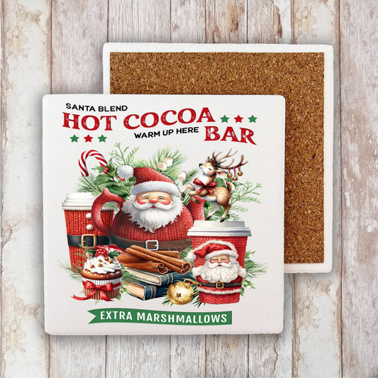 Christmas Santa Hot Cocoa Bar Stone Coaster-Sets of 2