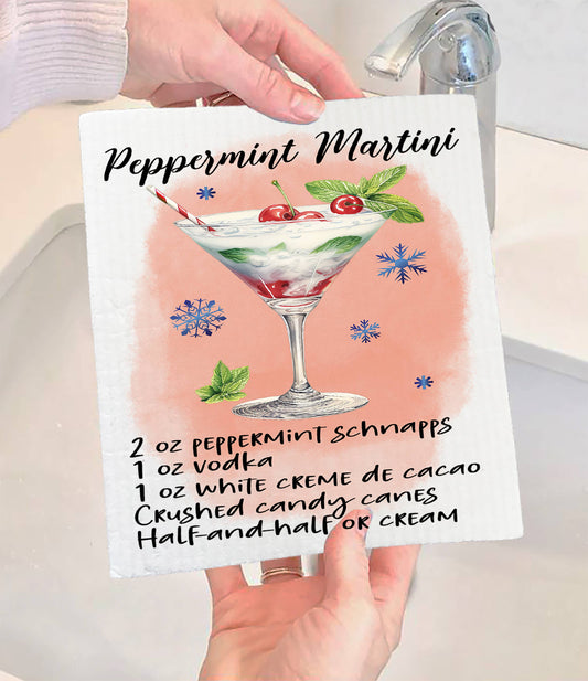 Christmas Cocktail Peppermint Martini Swedish Dishcloth (Set of 2)