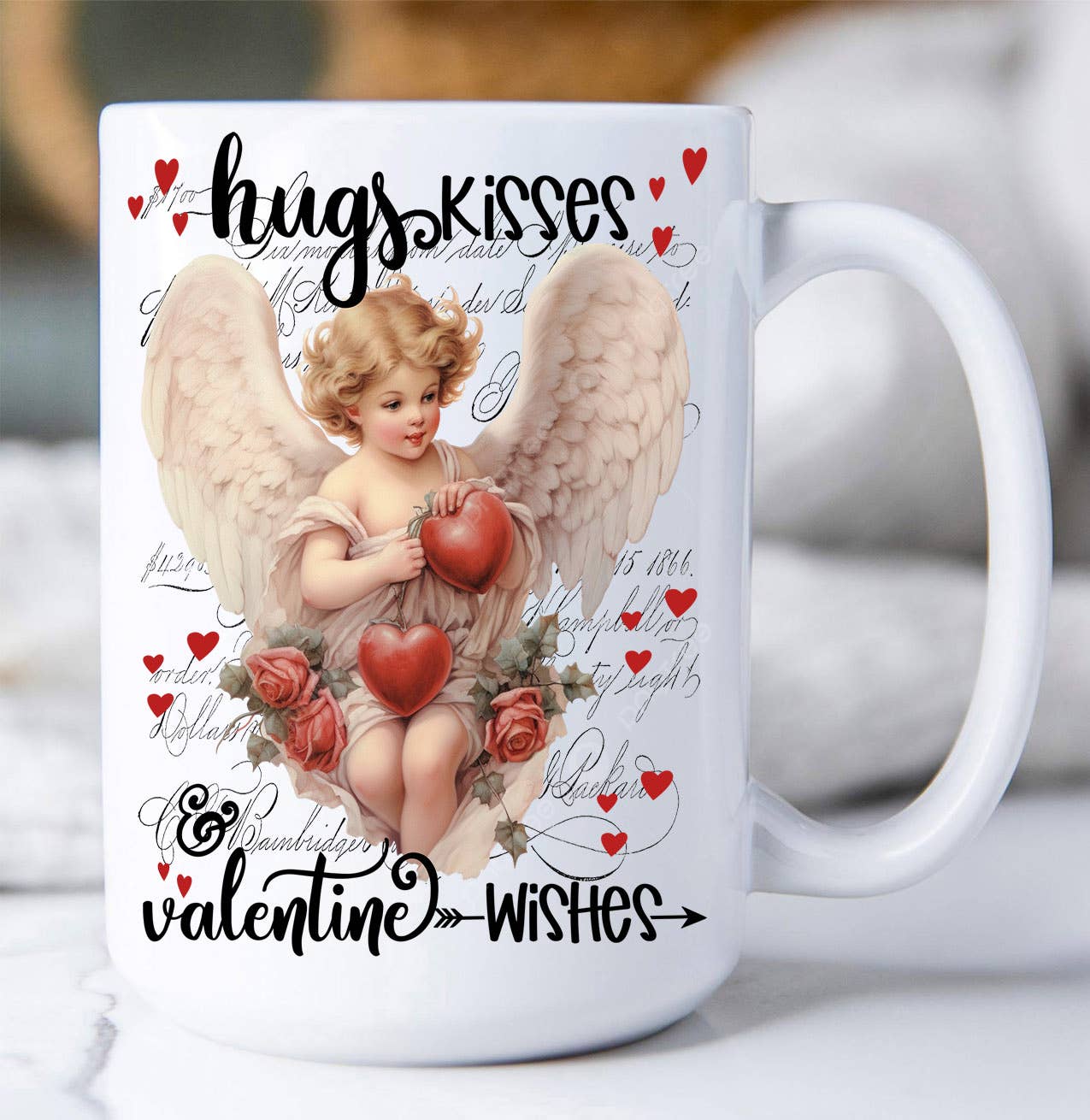 Vintage Angel Cupid Jugs Kisses Valentine Coffee Mug