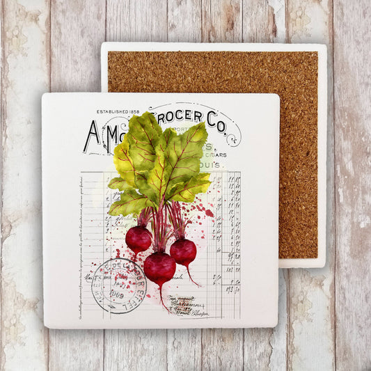 Vintage Farmhouse Beets Root Vegetables Stone Coaster