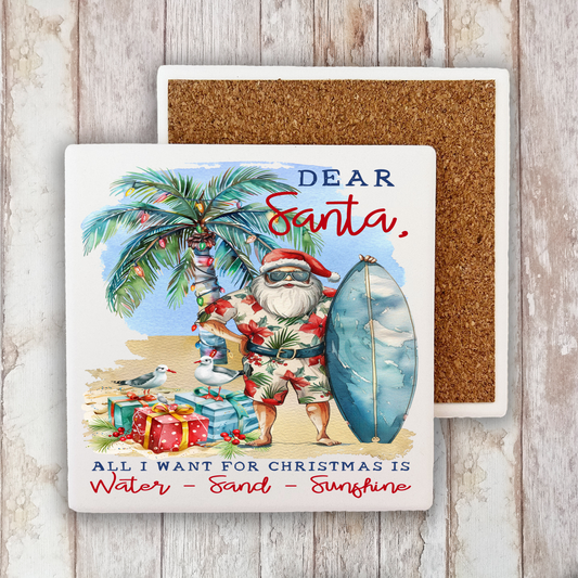 Coastal Dear Santa Christmas Beach Stone Coaster (Set of 2)
