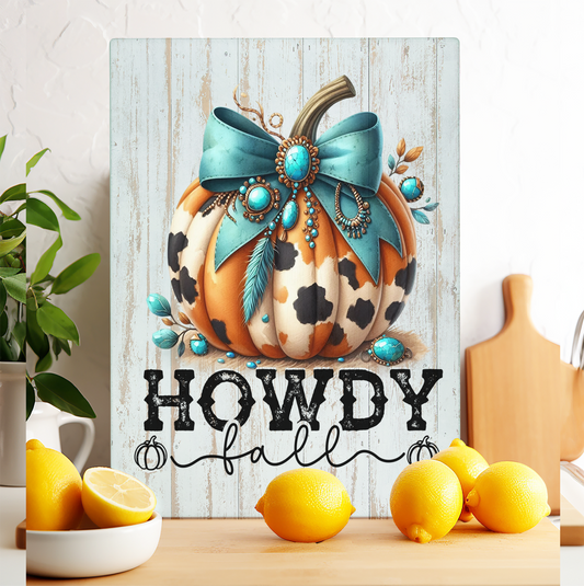Glass Cutting Board Howdy Fall Turquoise Pumpkin