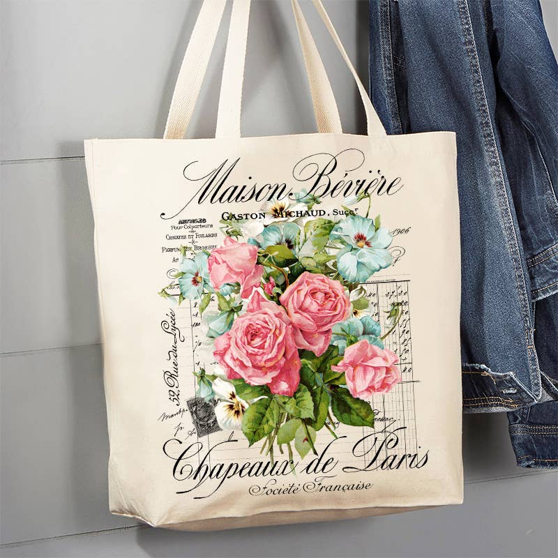 Vintage French Roses Paris  Canvas Tote Bag