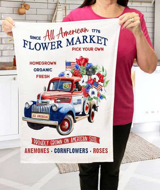 All American Patriotic Flower Truck Terry Cloth Towels