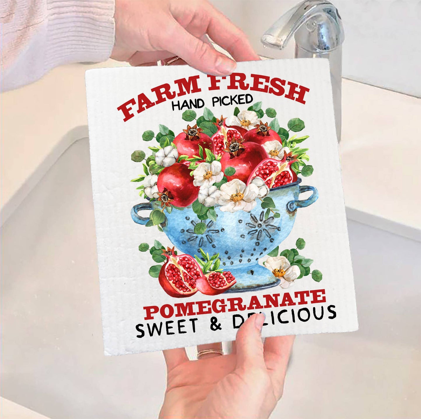 Set of 2 -  Country Farm Fresh Pomegranate SWEDISH DISH CLOTH