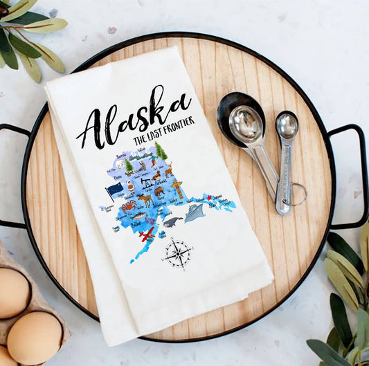 Alaska State Map Souvenir  Flour Sack Tea Towel