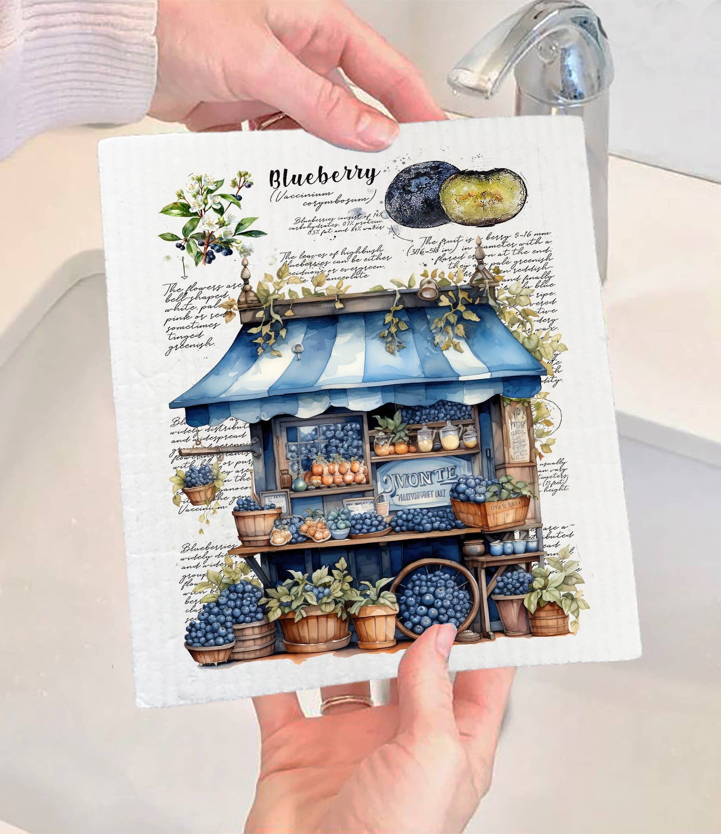 Set of 2 -  Vintage Blueberry Fruit Cart Market SWEDISH DISH CLOTH