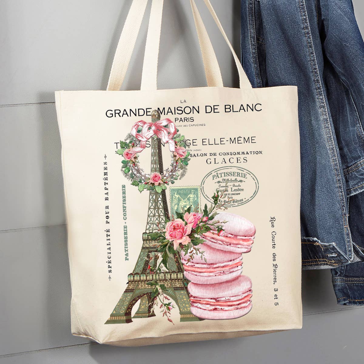 Vintage Paris France Pink Macarons 12 oz Canvas Tote Bag