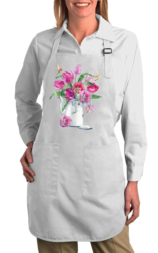 Spring Garden Tulips Hummingbirds Cotton Apron