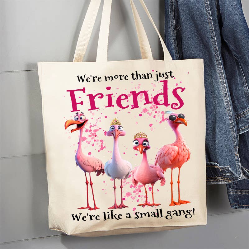 Flamingos Friends Small Gang Funny 12 oz Canvas Tote Bag