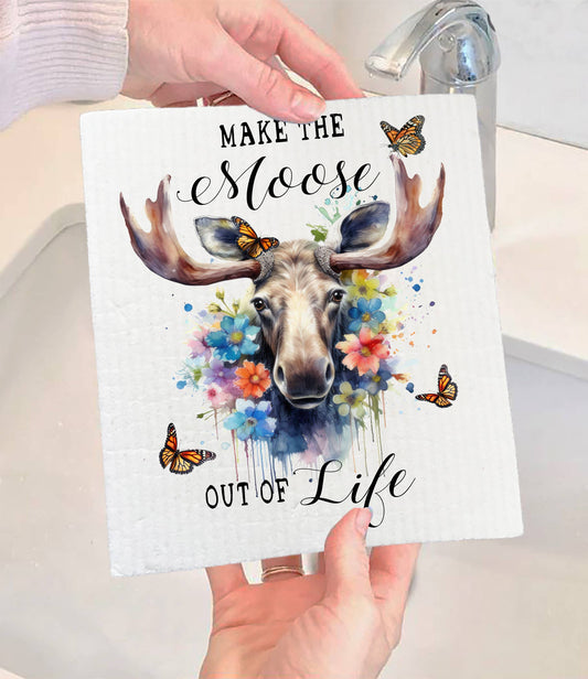 Set of 2 -  Make the Moose Out of Life Animal SWEDISH DISH CLOTH