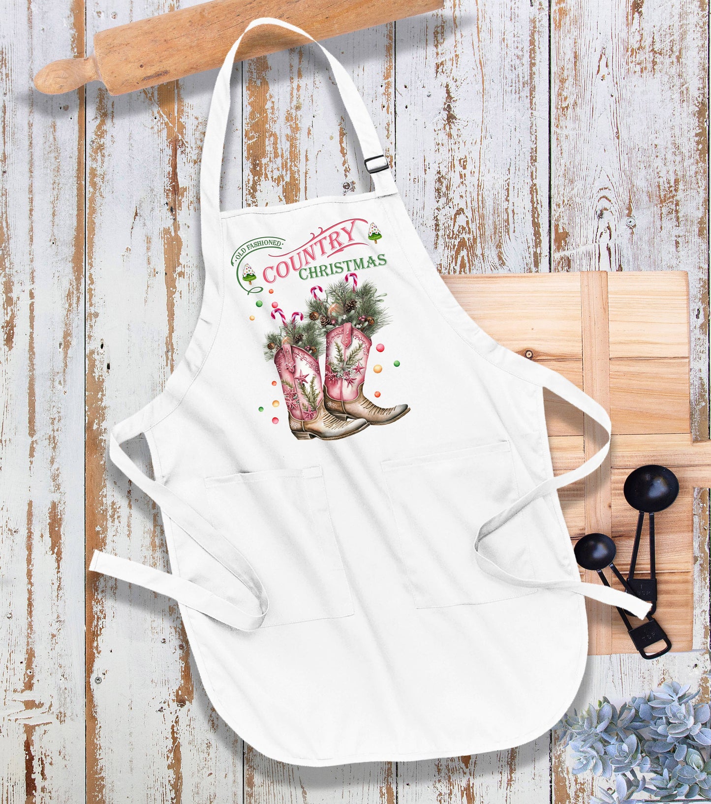 Country Christmas Cowboy Boots Western Kitchen Cotton Apron