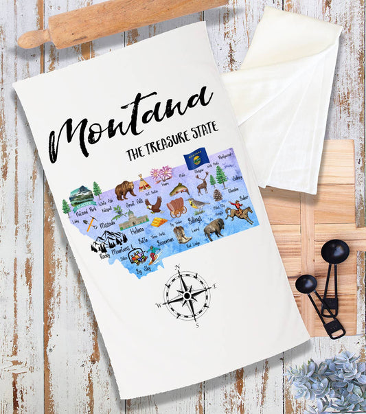 Montana State Map Souvenir  Terry Cloth Towel