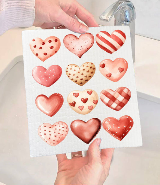Set of 2 -  Valentine Heart Cookies  SWEDISH DISH CLOTH