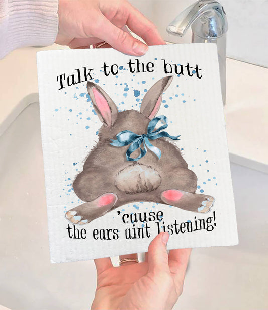 Set of 2 -  Easter Bunny Talk to the Butt SWEDISH DISH CLOTH