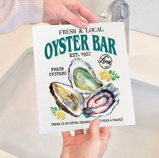 Set of 2 -  Oysters Bar Fresh & Local Coastal Beach SWEDISH DISH CLOTH