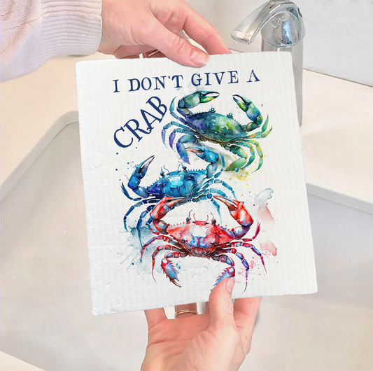 Set of 2 -  Coastal Beach I Don't Give a Crab SWEDISH DISH CLOTH