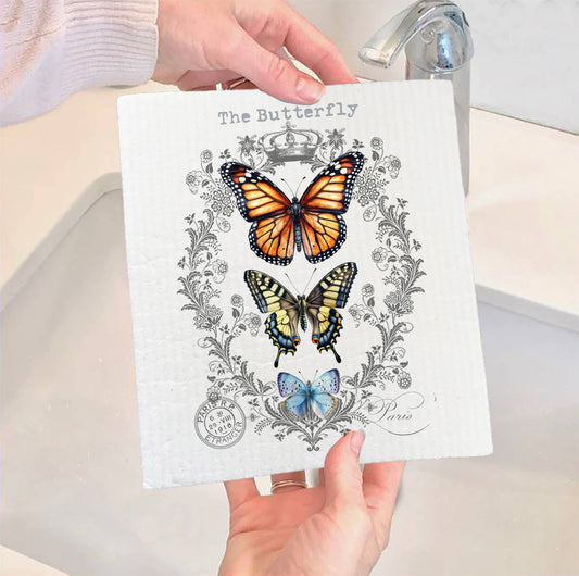 Set of 2 -  Vintage Butterflies Paris SWEDISH DISH CLOTH