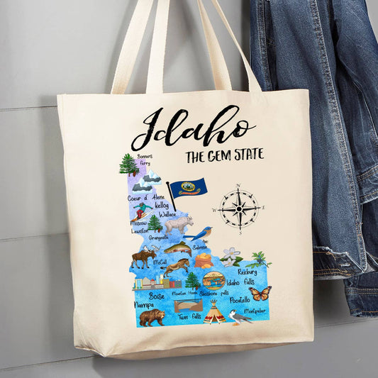 Idaho State Map Souvenir  12 oz Canvas Tote Bag