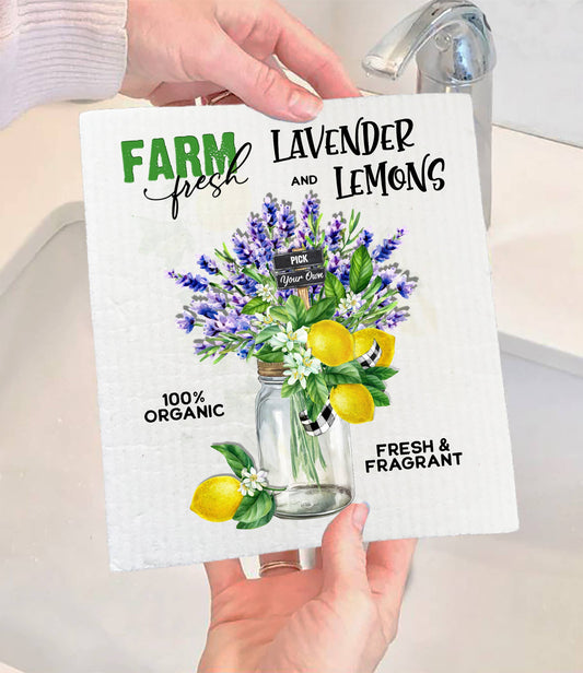 Set of 2 -  Country Lavender and Lemons SWEDISH DISH CLOTH