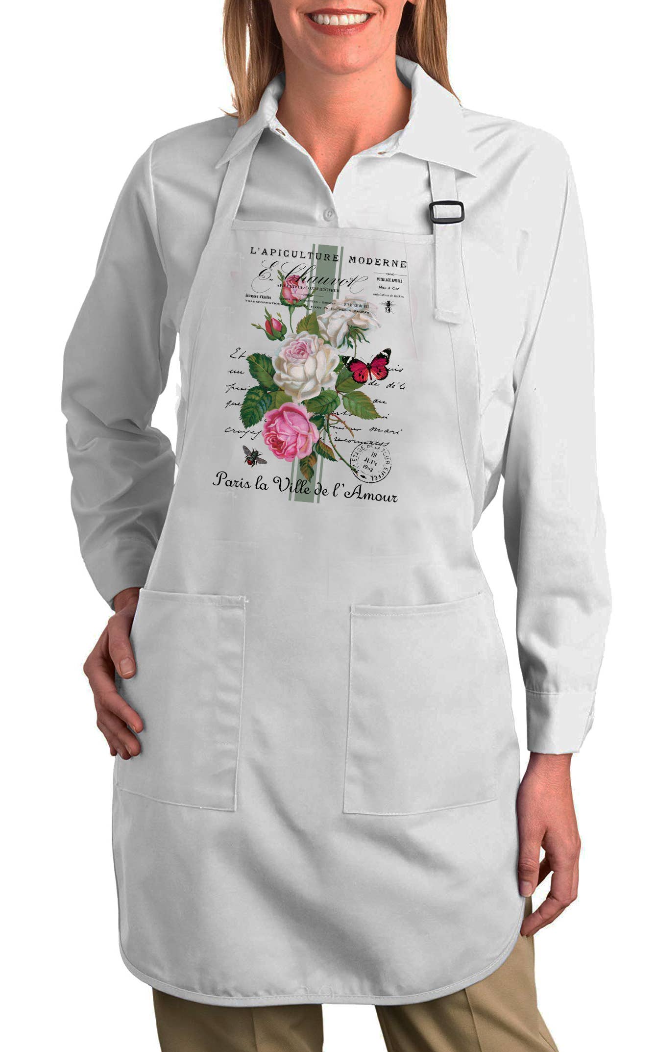 Vintage French Roses Butterfly Cotton Apron